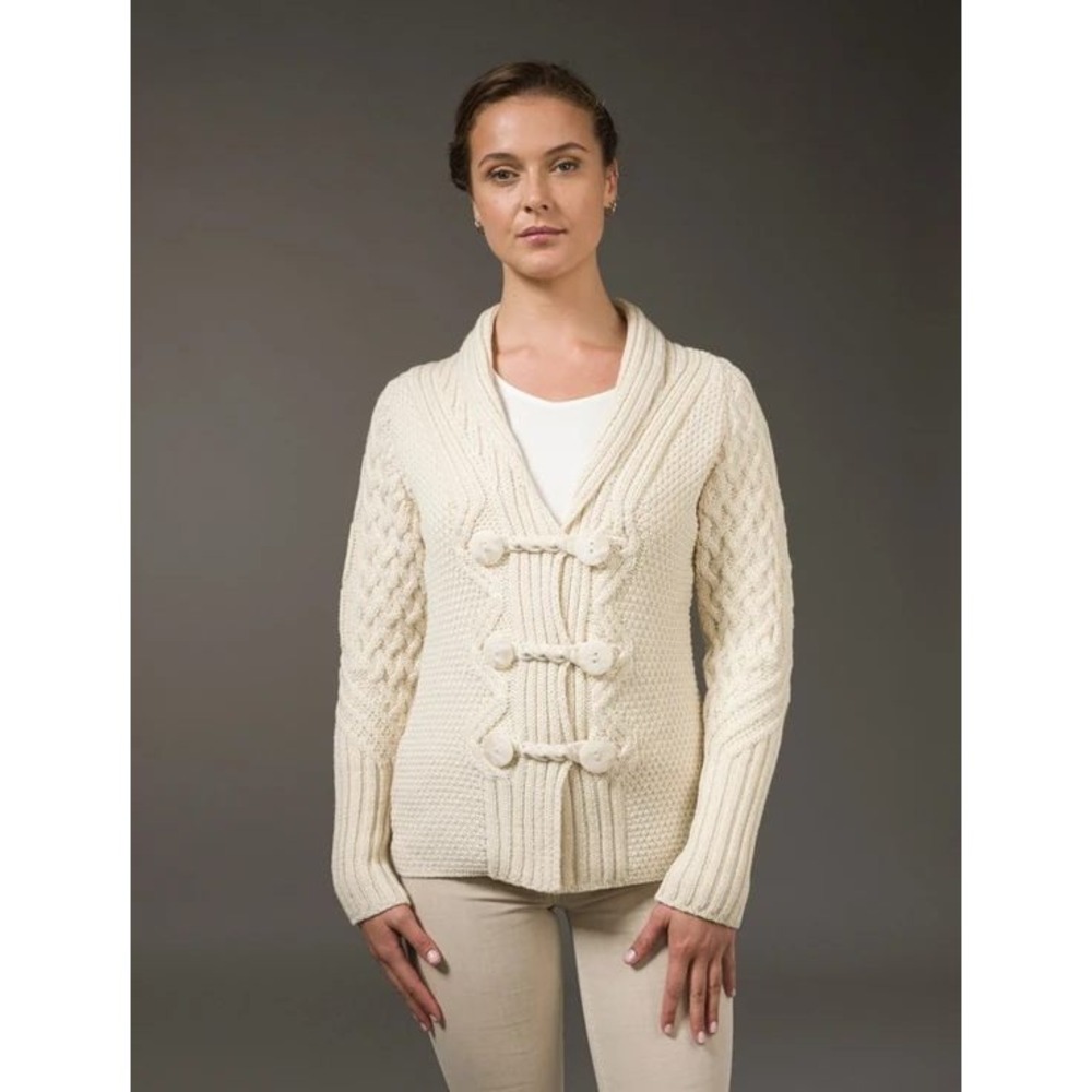 Aran Sweater Market Merino Wool Cable Knit Cardigan Cream XS Made in Ireland